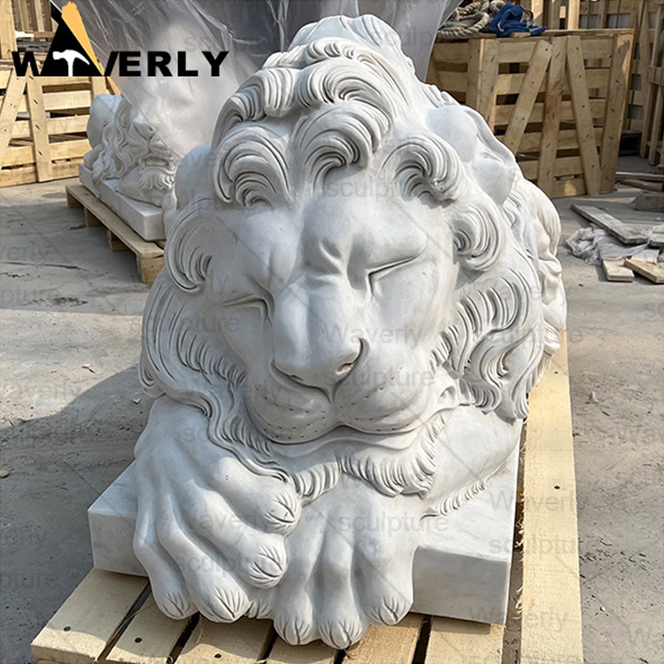 Marble lying lion statue