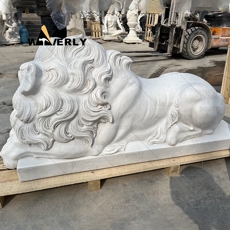 Marble lying lion statue