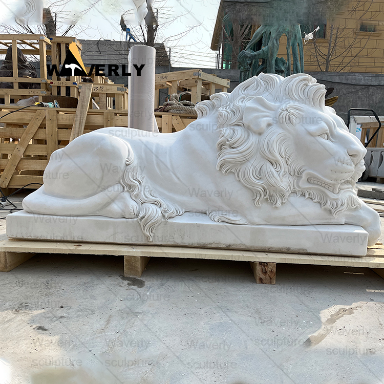 Marble lying lion statue