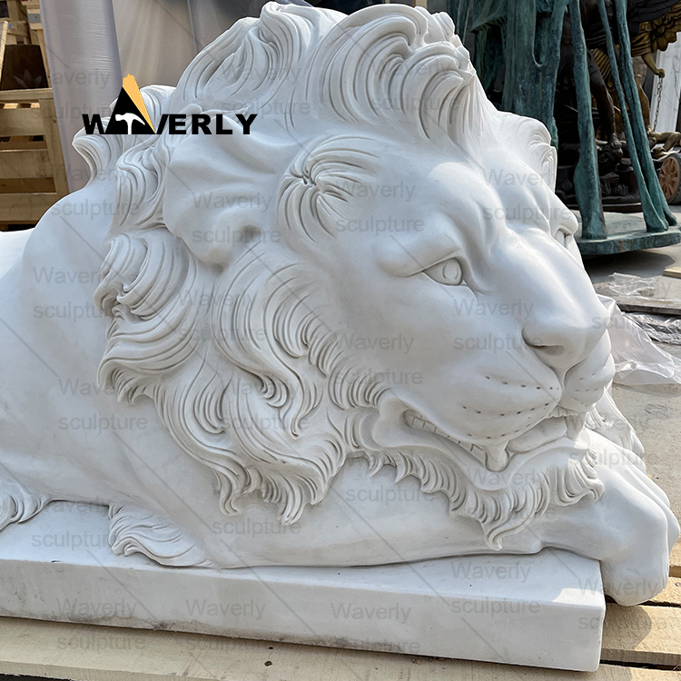 Marble lying lion statue