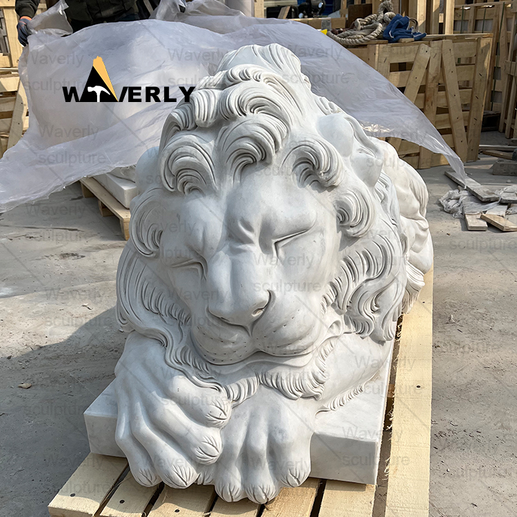 Marble lying lion statue