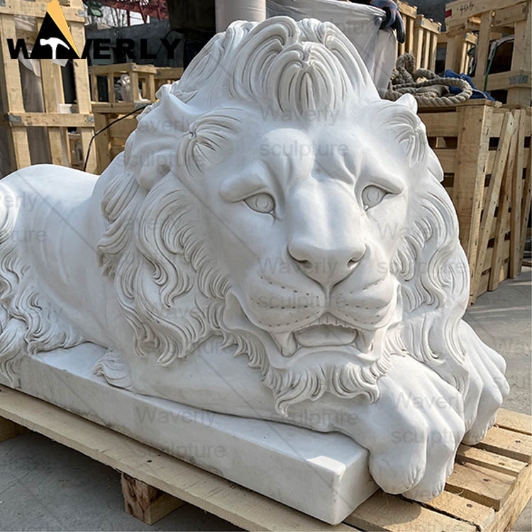 Marble lying lion statue