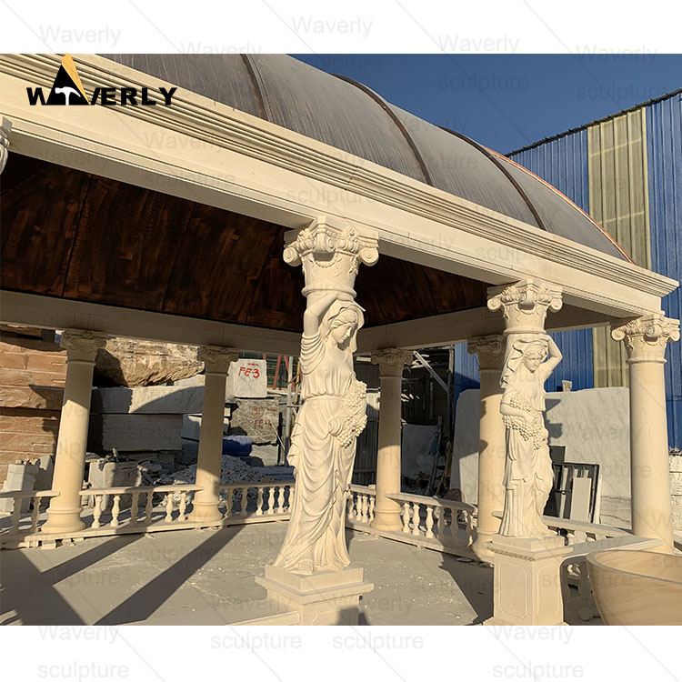 Marble Women Pillars Pavilion Outdoor Beige Gazebo-MGK35001