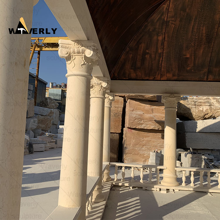 Marble Women Pillars Pavilion Outdoor Beige Gazebo-MGK35001