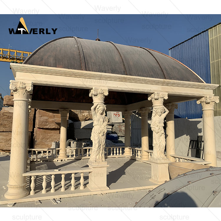 Marble Women Pillars Pavilion Outdoor Beige Gazebo-MGK35001