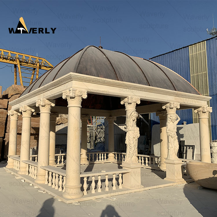 Marble Women Pillars Pavilion Outdoor Beige Gazebo-MGK35001