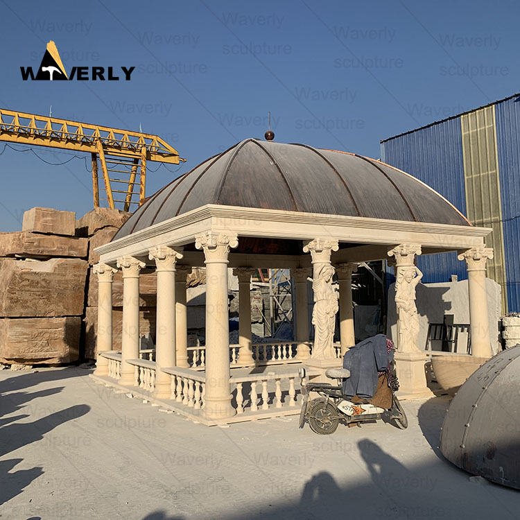 Marble Women Pillars Pavilion Outdoor Beige Gazebo-MGK35001