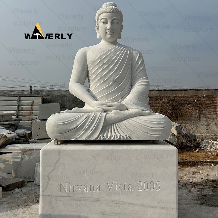 10ft Meditating White Marble Sitting Buddha Statues