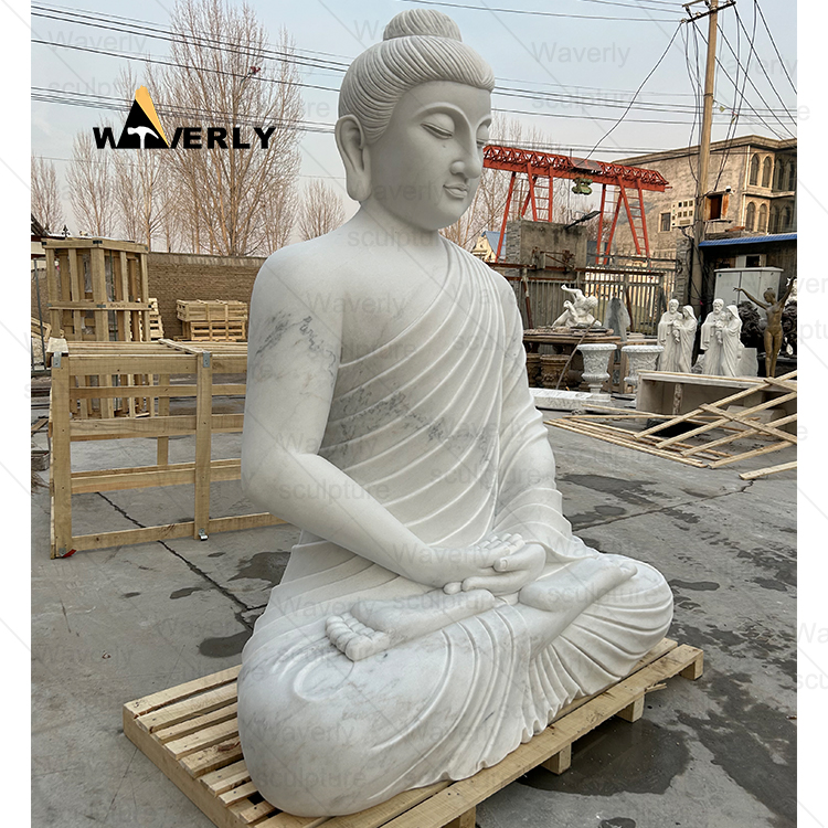 10ft Meditating White Marble Sitting Buddha Statues