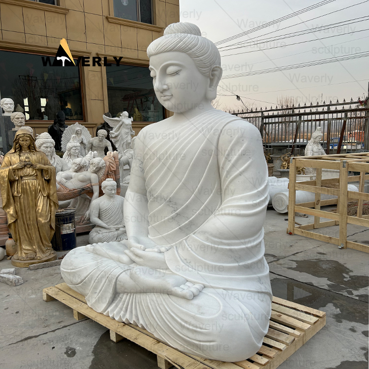 10ft Meditating White Marble Sitting Buddha Statues