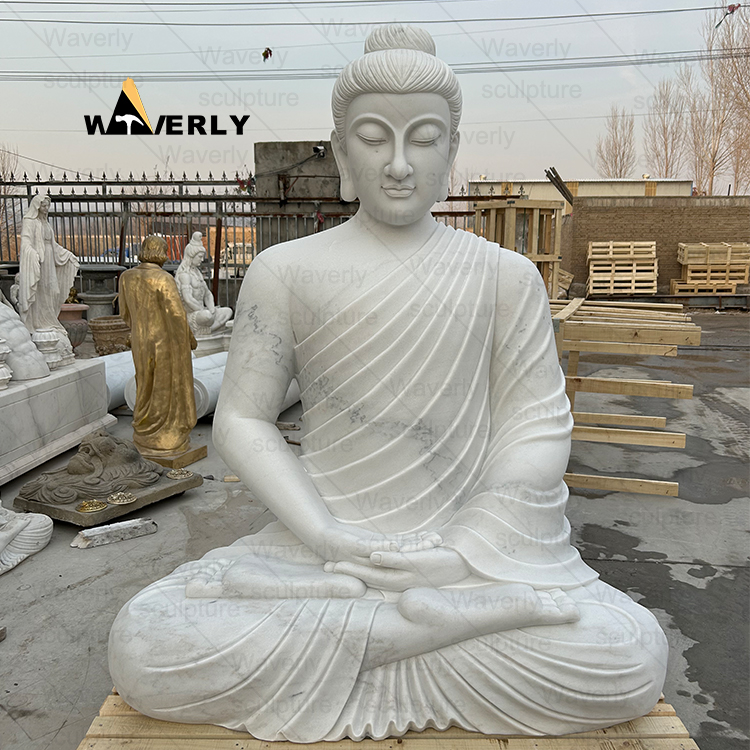 10ft Meditating White Marble Sitting Buddha Statues