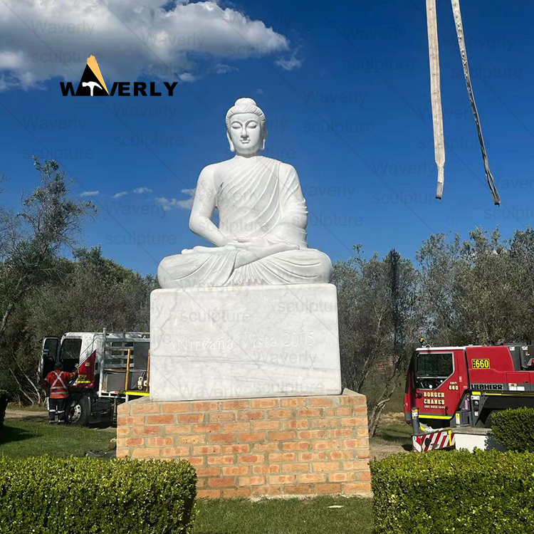 10ft Meditating White Marble Sitting Buddha Statues