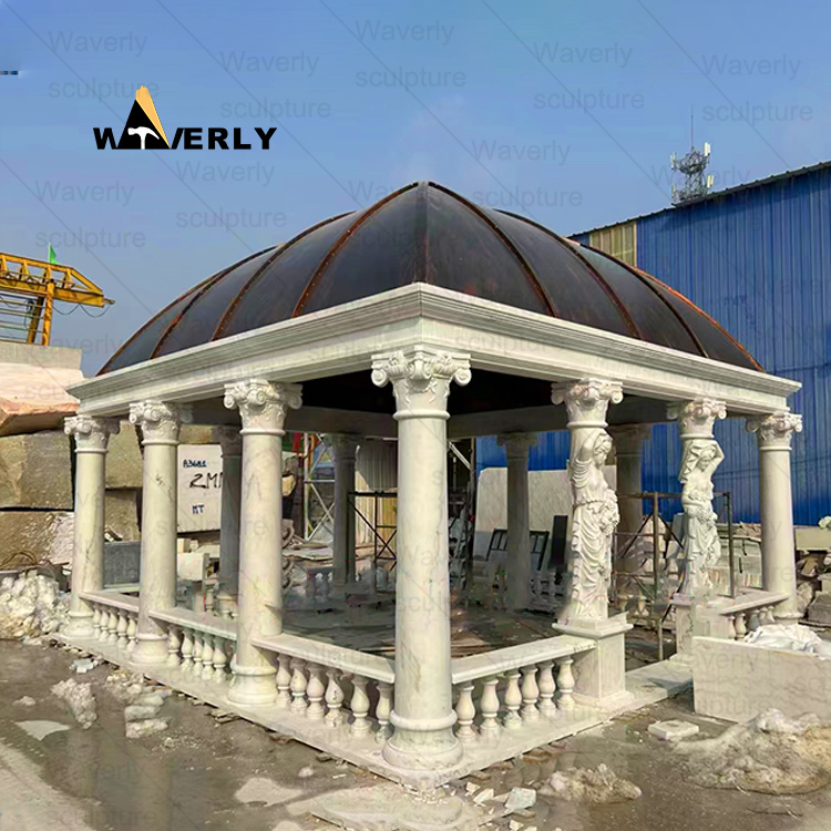 Rectangle shape white marble gazebo -MGK35002