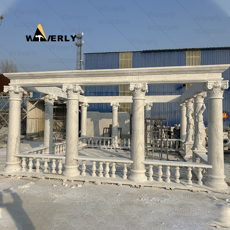 Rectangle shape white marble gazebo -MGK35002