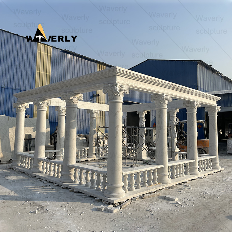 Rectangle shape white marble gazebo -MGK35002