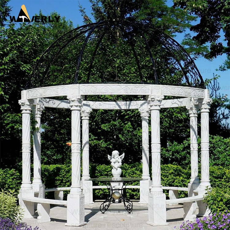 Stone Column Gazebo With Cherub Angel Sculptures -MGK35003