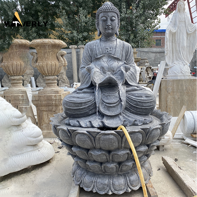 Marble buddha water fountain with lotus-MBK35004