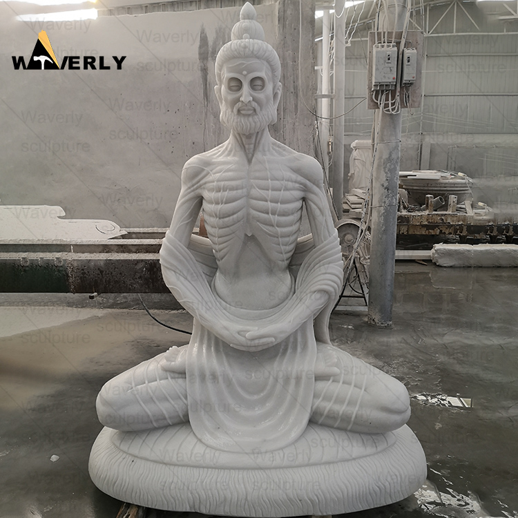 White Marble Starving Buddha Statue-MBK35005