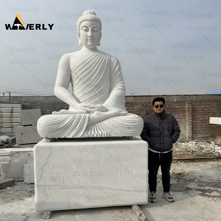 White Marble Sitting Meditation Buddha Statue With Base-MBK35006