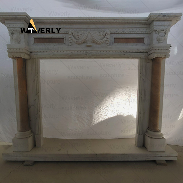 in black and white check Marble Fireplace Mantel-- MFK35010