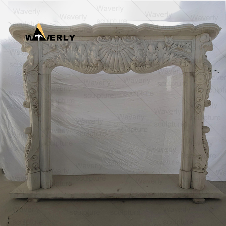 Flowers And Plants Surround Marble Fireplace Mantel-- MFK35011