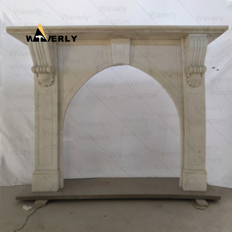 Flowers And Plants Surround Marble Fireplace Mantel-- MFK35011