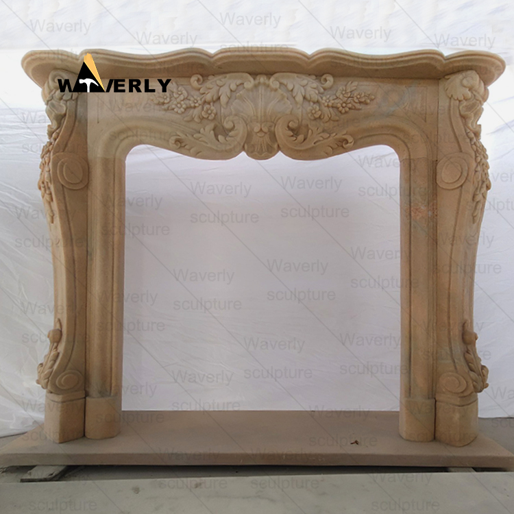 Flowers And Plants Surround Marble Fireplace Mantel-- MFK35011