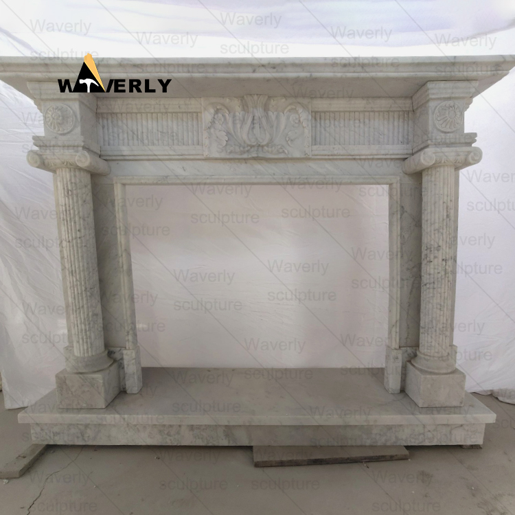 Flowers And Plants Surround Marble Fireplace Mantel-- MFK35011