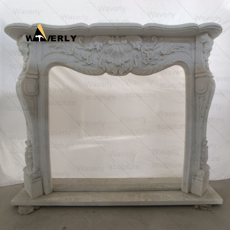 Flowers And Angel Surround Marble Fireplace Mantel-- MFK35013