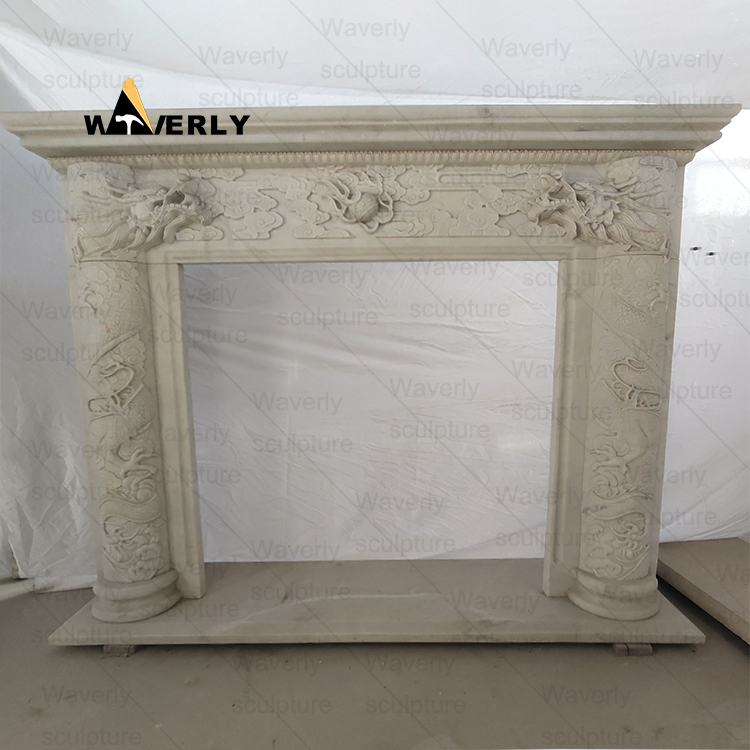 Flowers And Angel Surround Marble Fireplace Mantel-- MFK35013