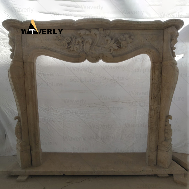 Flowers And Angel Surround Marble Fireplace Mantel-- MFK35013