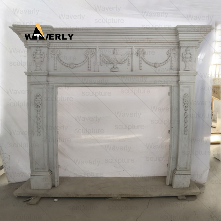 Classic Minimalism white Marble Fireplace Mantel-- MFK35014