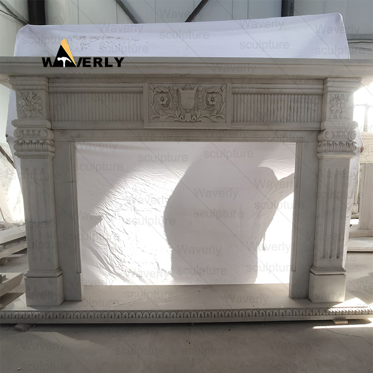 Classic Minimalism white Marble Fireplace Mantel-- MFK35014