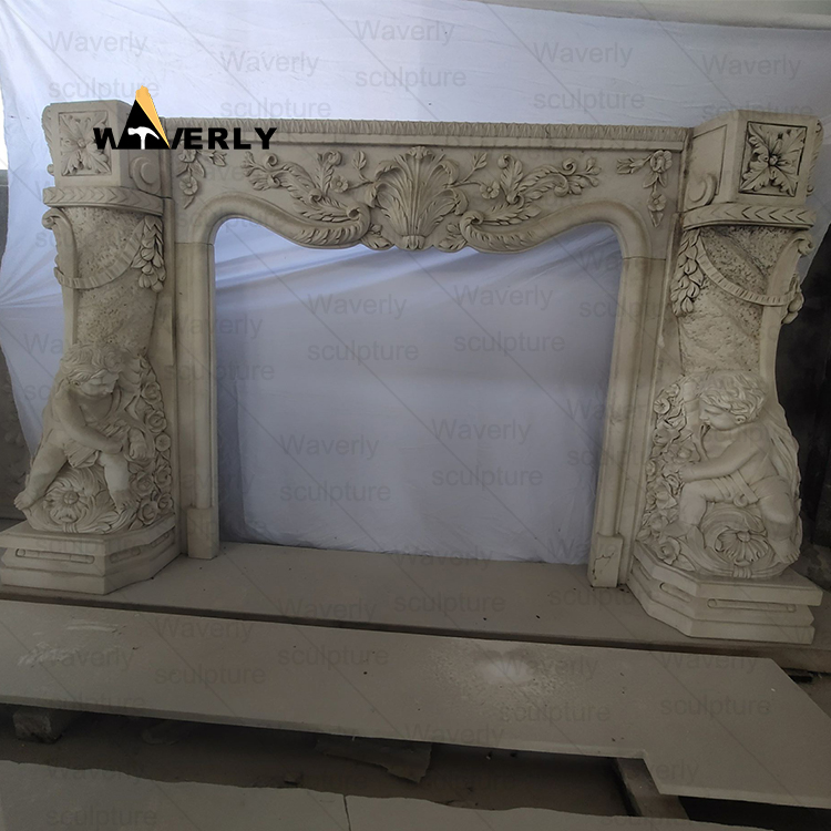 Classic Minimalism white Marble Fireplace Mantel-- MFK35014