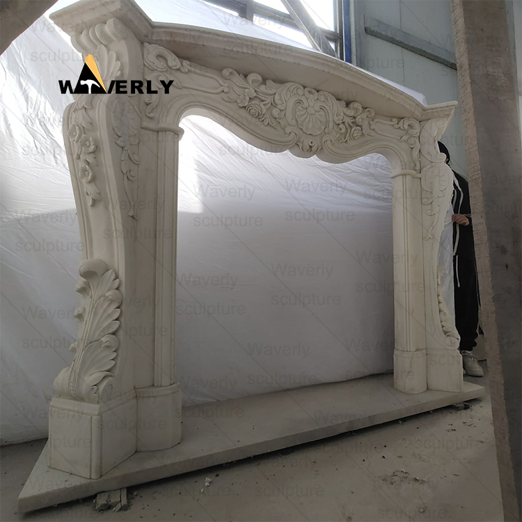 Classic Minimalism white Marble Fireplace Mantel-- MFK35014