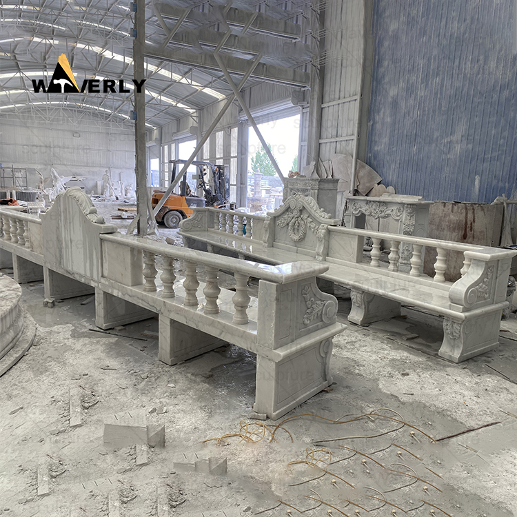 Luxury Hand Carved Garden Marble Stone Bench-MBK36002