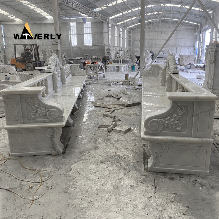 Luxury Hand Carved Garden Marble Stone Bench-MBK36002