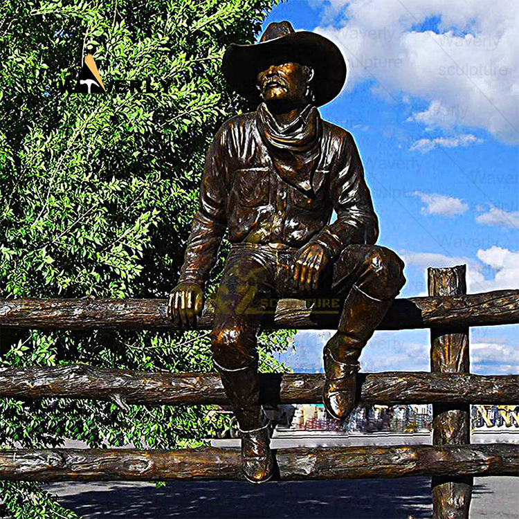 Stare Blankly Old Cowboy Figure Bronze Statue-MKL37002