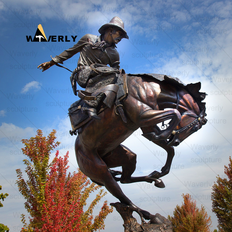 Stare Blankly Old Cowboy Figure Bronze Statue-MKL37002