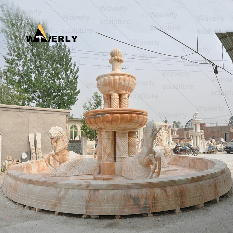 Marble Column outdoor fountain with 4 Horse-MFK311002