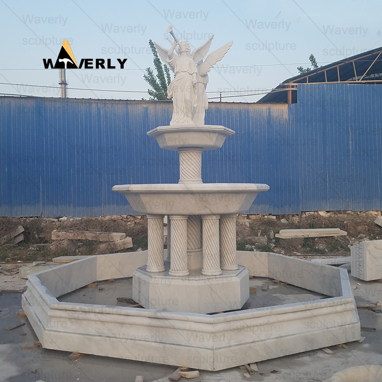 Marble Column outdoor fountain with 4 Horse-MFK311002