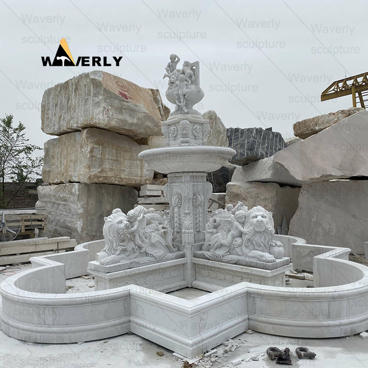 Marble Fountain with Roman Figure Lady and Children Sculpture -MFK311006