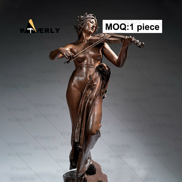 bronze girl with violin statue -Mbk-31305