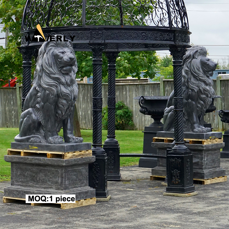 Black Traditional Main Entrance Pair Of Stone Lions Sculpture  MKL-32005