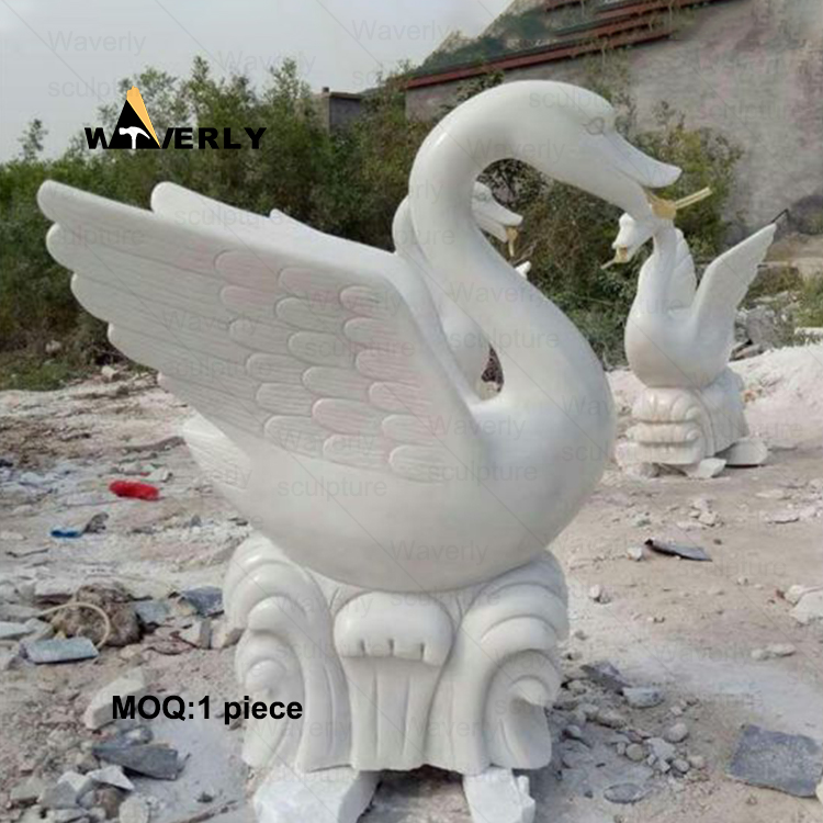 White Marble Swan Statue -32307