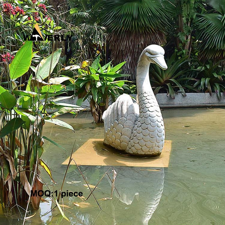 White Marble Swan Statue -32307