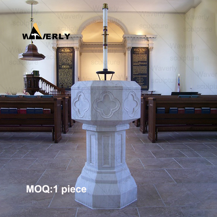 White Marble Church Baptismal Basin Sculpture -40905