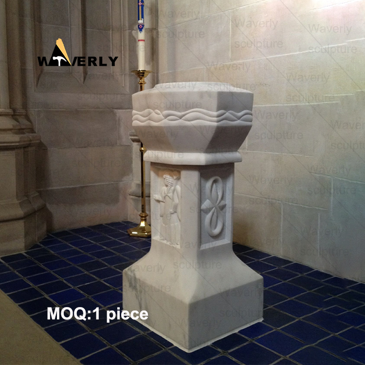 White Marble Church Baptismal Basin Sculpture -40905