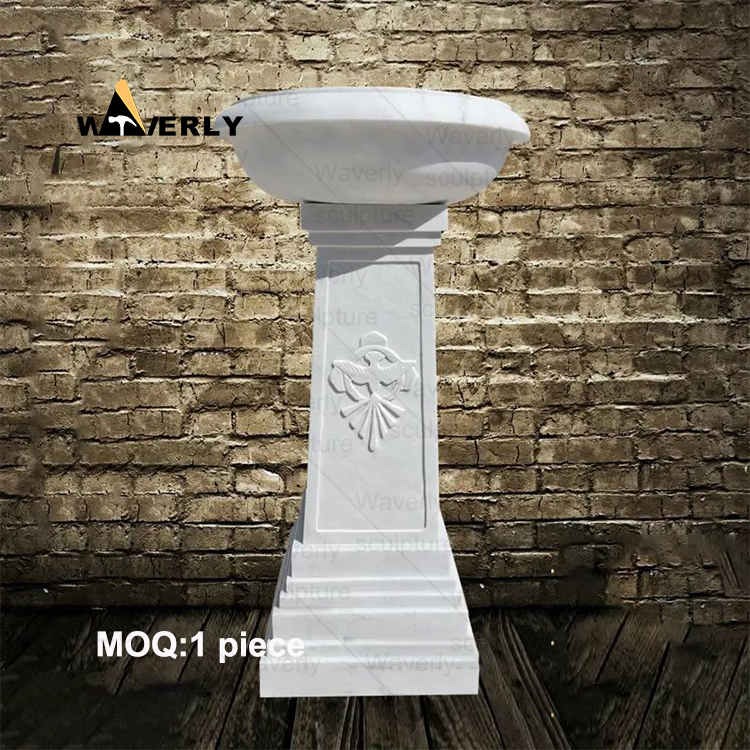 White Marble Church Baptismal Basin Sculpture -40905