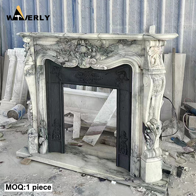 Luxury hand carved marble fireplace mantel CMF21-71601